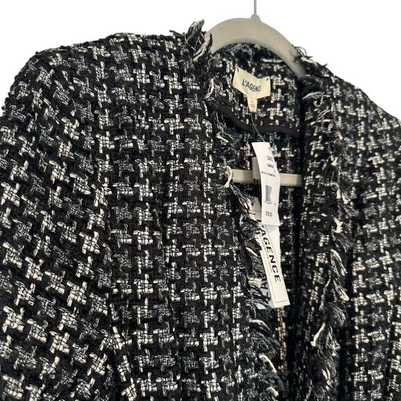 L'Agence Oakley Black and Ivory Metallic Houndstooth Jacket Coat 8 - Picture 5 of 13